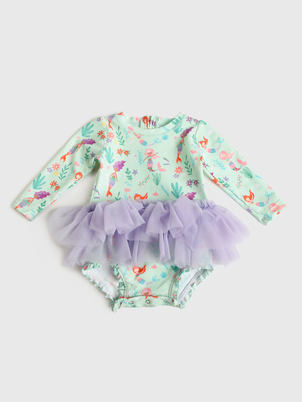 Rufflebutts Baby Girls' Tulle Skirted Onesie Rash Guard - Saint Bernard
