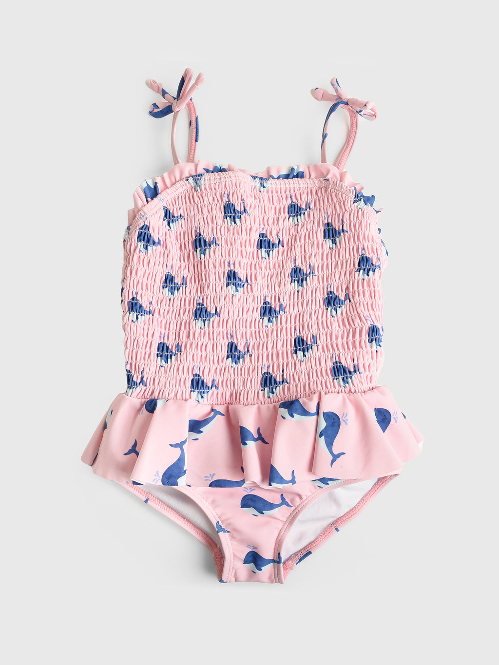 Rufflebutts Girls' Peplum Smocked Bodice One-Piece Swimsuit - Saint Bernard