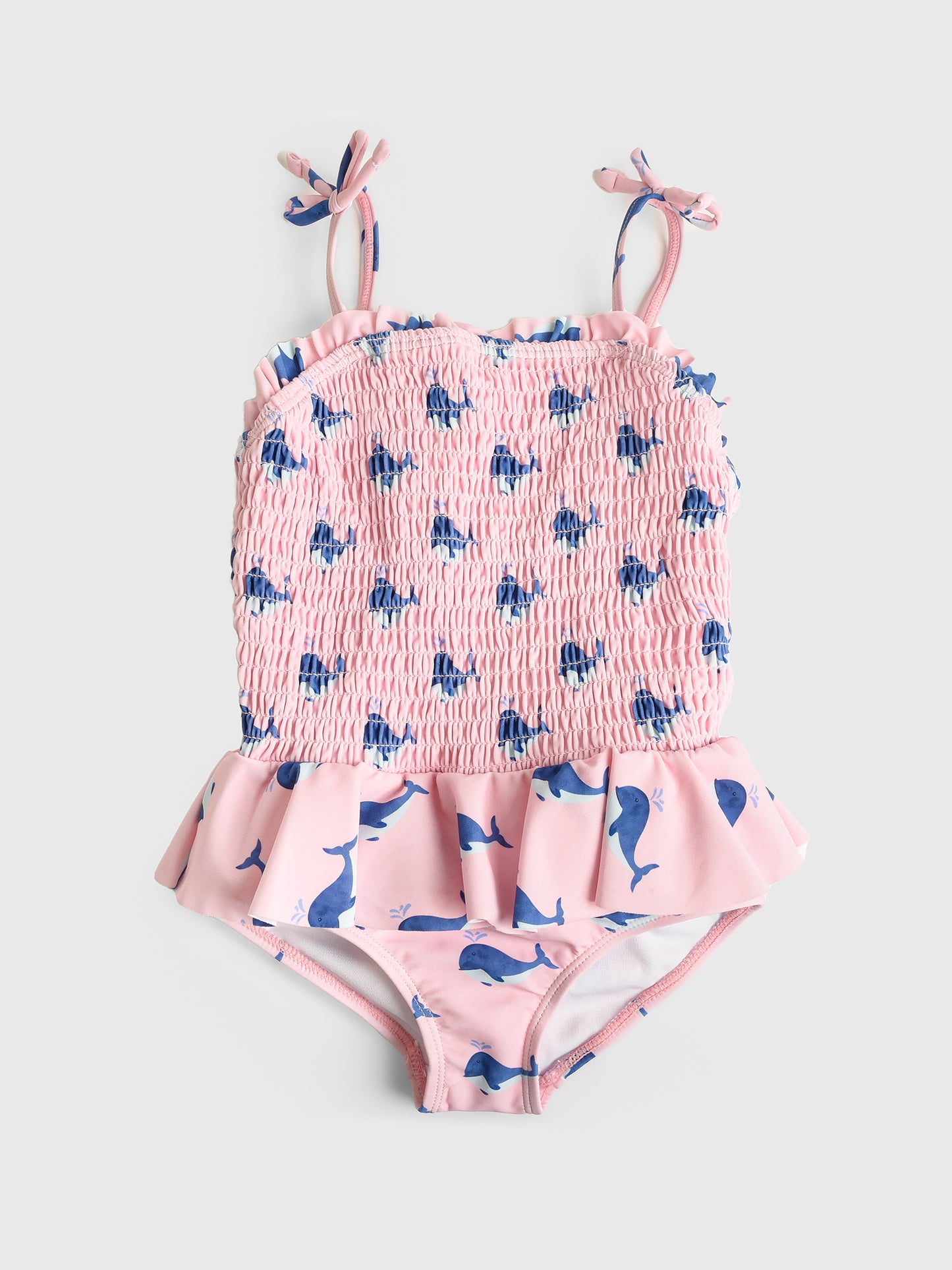 Rufflebutts Girls' Peplum Smocked Bodice One-Piece Swimsuit - Saint Bernard