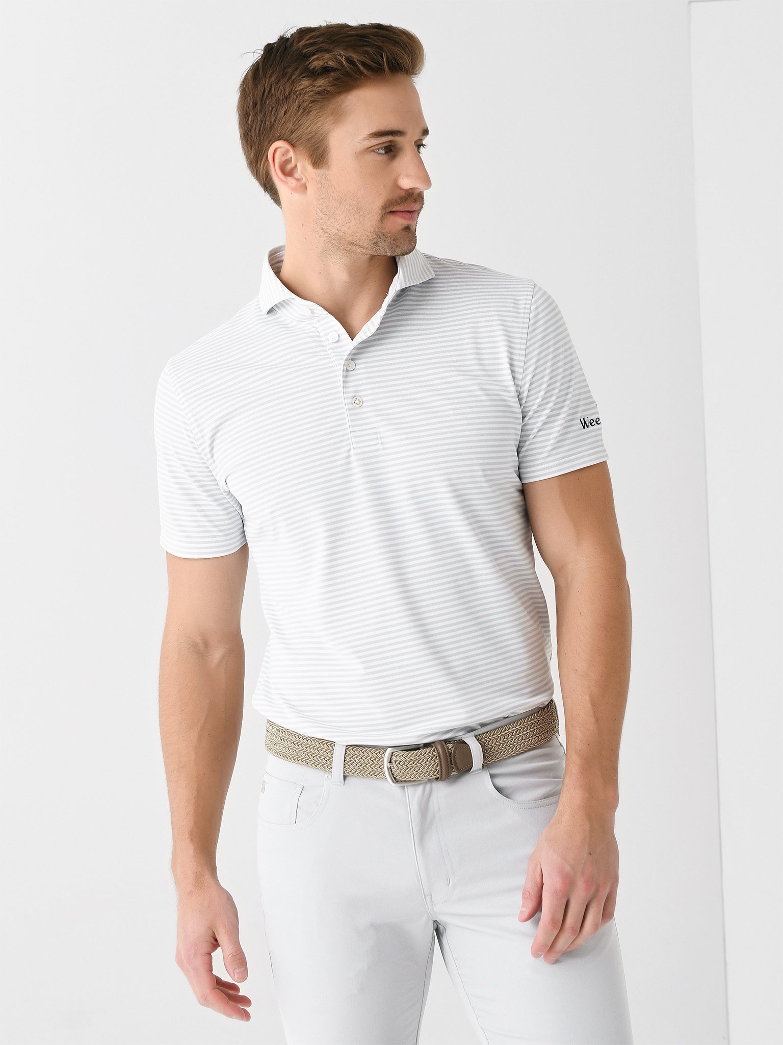 G/FORE Men's Weekend Feeder Stripe Tech Piqué Polo - Saint Bernard