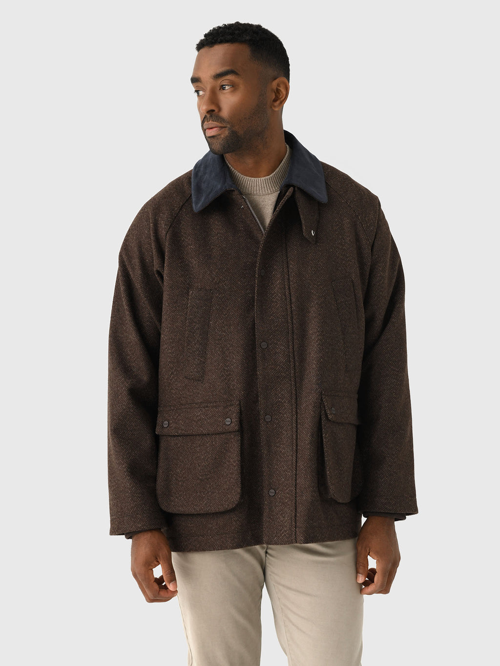 Herno Men's Herringbone Wool Field Jacket - Saint Bernard