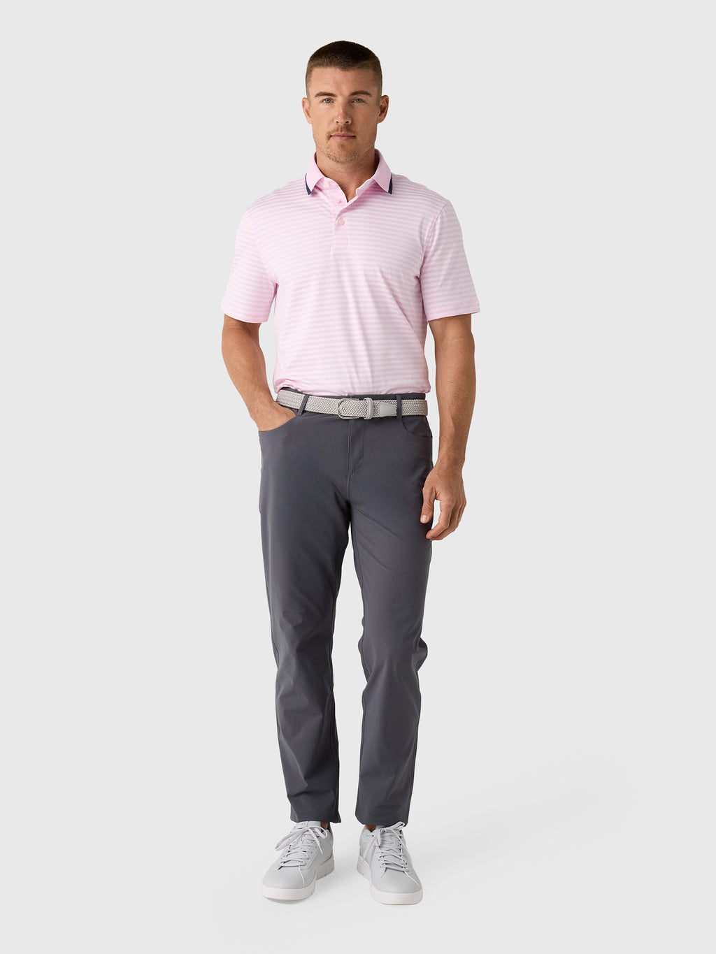 G/FORE Men's Perforated Stripe Jersey Polo - Saint Bernard