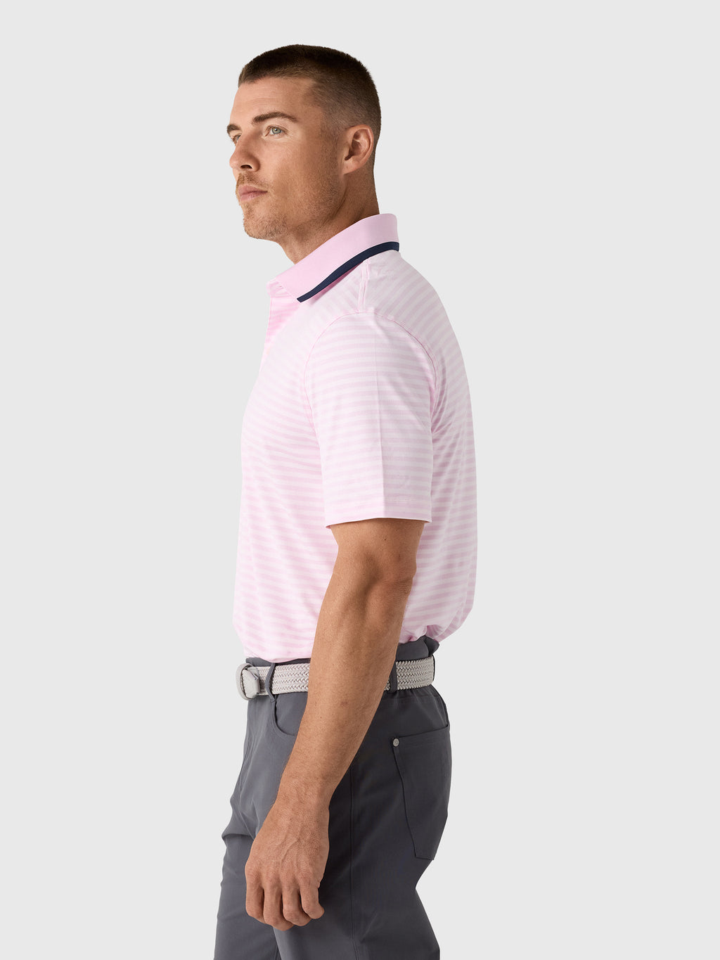 G/FORE Men's Perforated Stripe Jersey Polo - Saint Bernard
