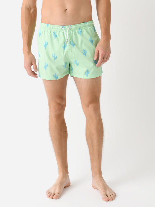 Bermies Men's Green Cactus Swim Trunk