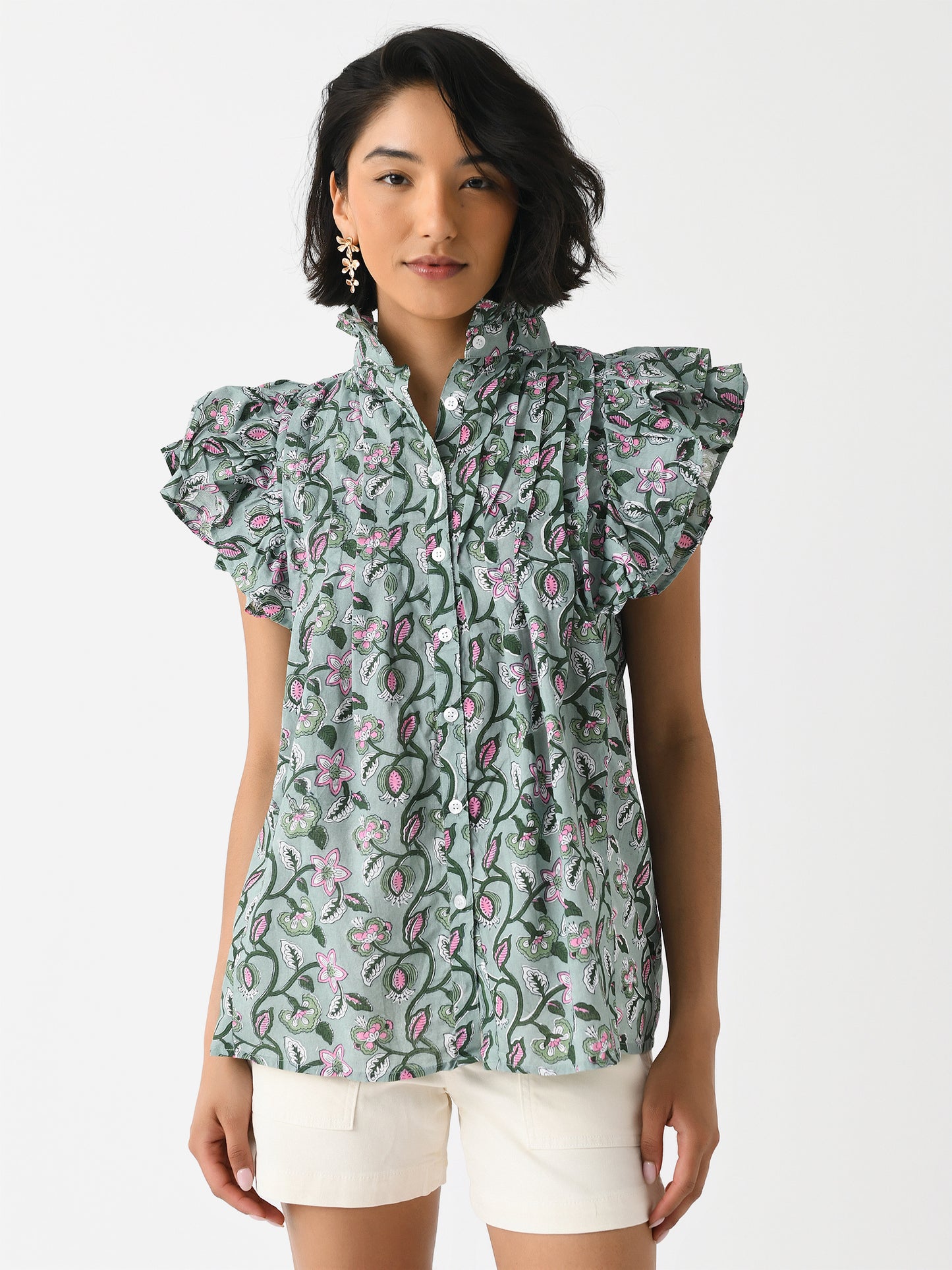 Sur La Vague Women's Green Flutter Shirt