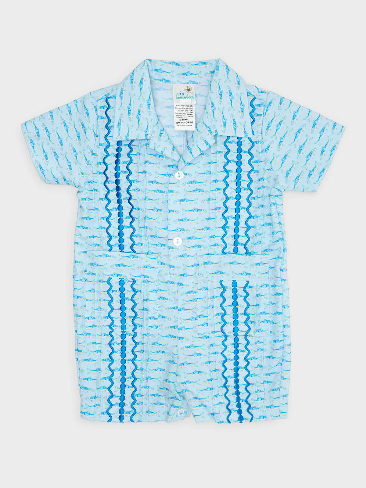 Six Honeybees Baby Boys' Guayabera Romper - Saint Bernard