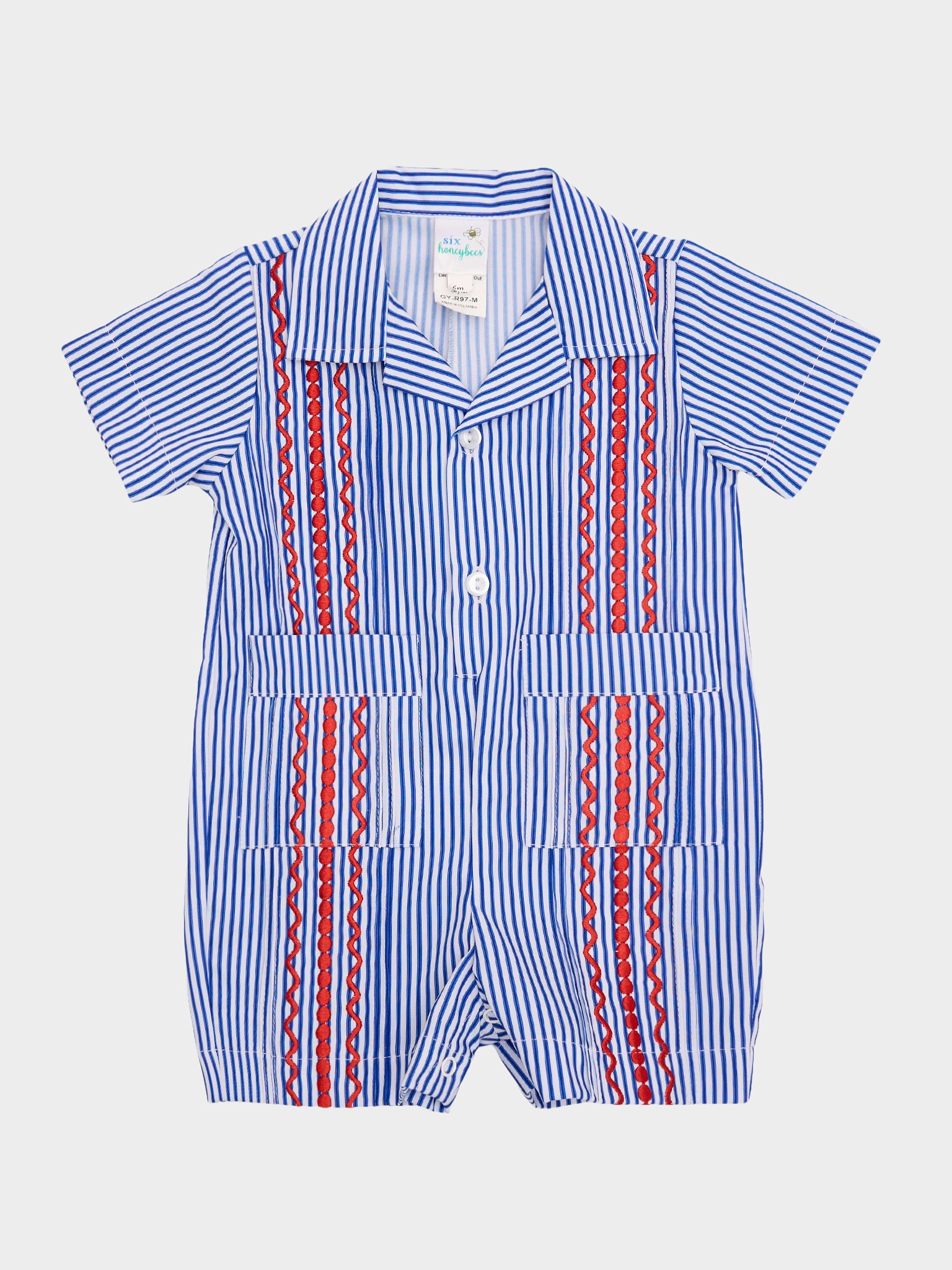 Six Honeybees Baby Boys' Guayabera Romper - Saint Bernard