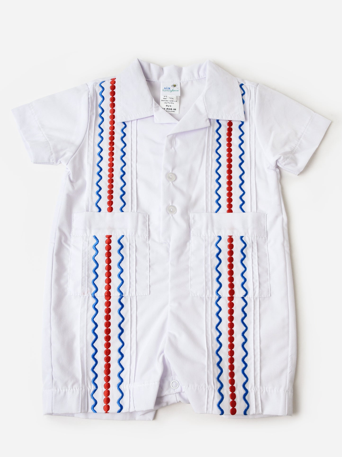 Six Honeybees Baby Boys' Guayabera Romper - Saint Bernard
