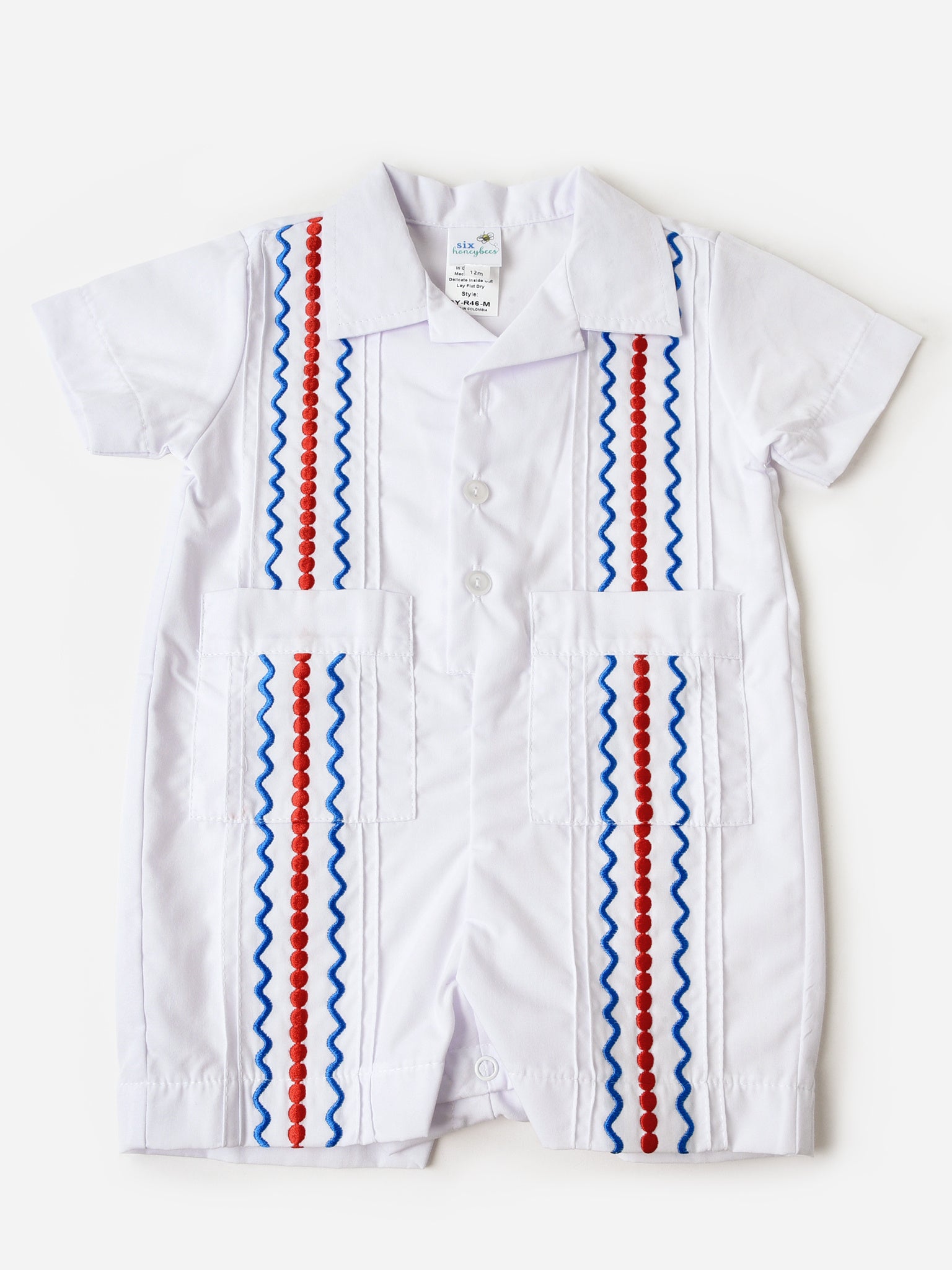 Six Honeybees Baby Boys' Guayabera Romper - Saint Bernard