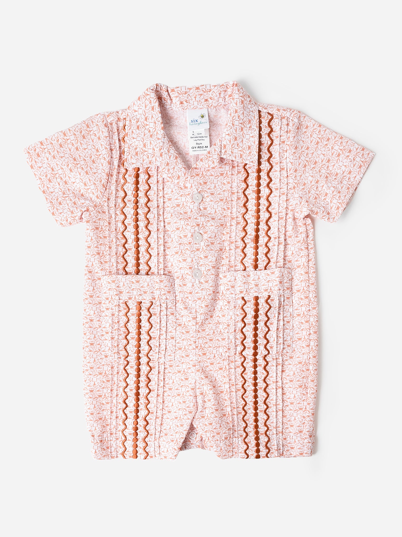 Six Honeybees Baby Boys' Guayabera Romper - Saint Bernard