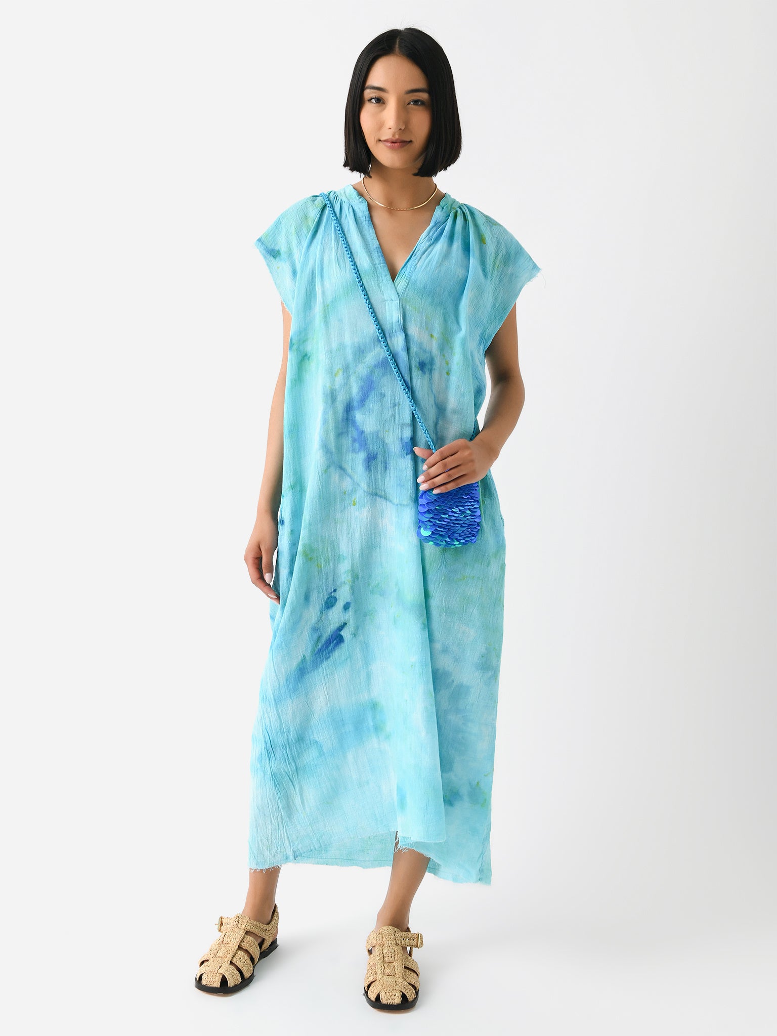 LoveTanJane Women's Gauze Peasant Maxi Dress - Saint Bernard