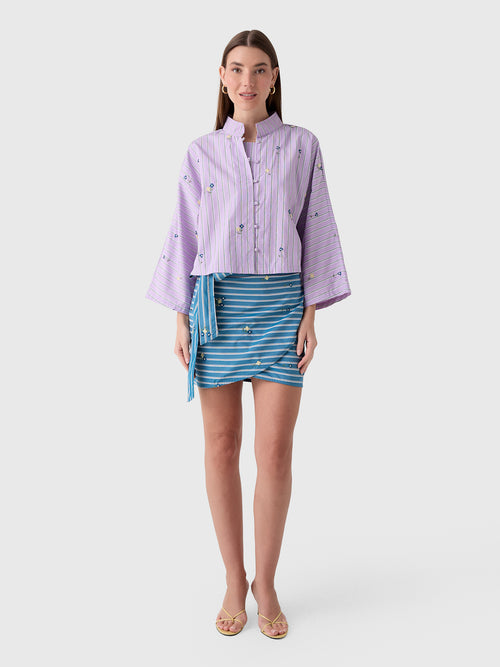La Vie Women's Bouquet Striped Mini Wrap Skirt