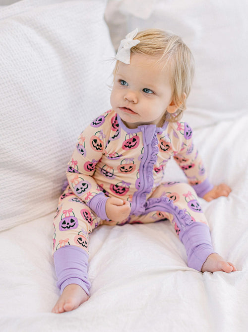 Poppy Kids Co Baby Girls' Pink Halloween Bucket Ruffle Romper