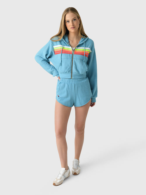Aviator Nation Women's 5 Stripe Cropped Zip Hoodie