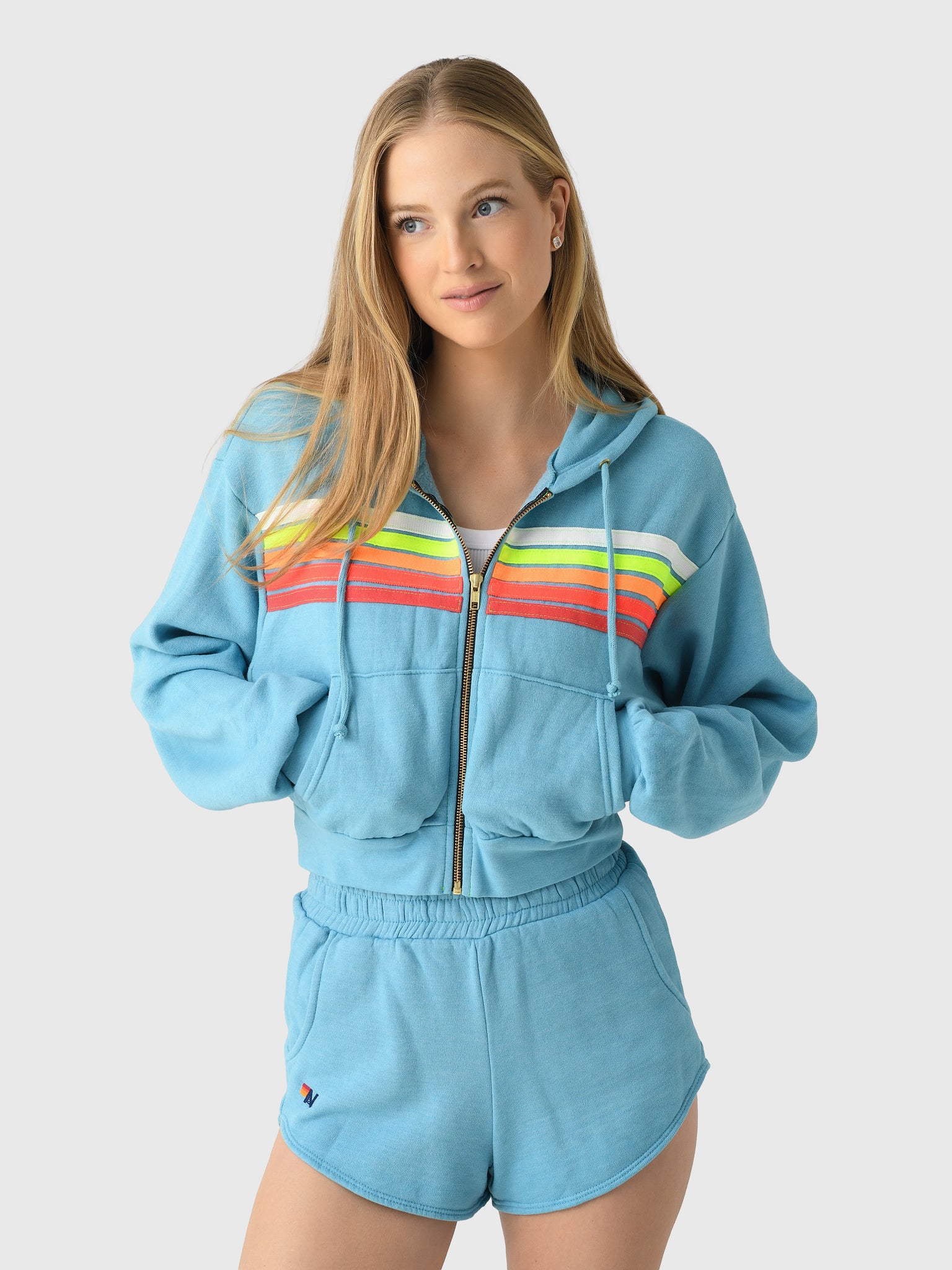 Aviator Nation Women's 5 Stripe Cropped Zip Hoodie - Saint Bernard