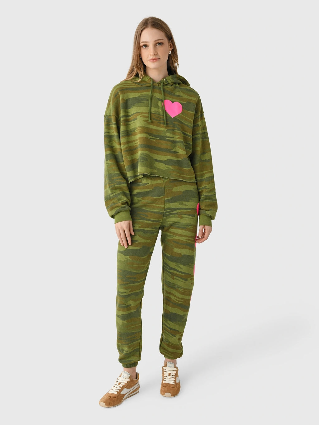 Aviator Nation Women's Heart Relaxed Cropped Pullover Hoodie - Saint Bernard