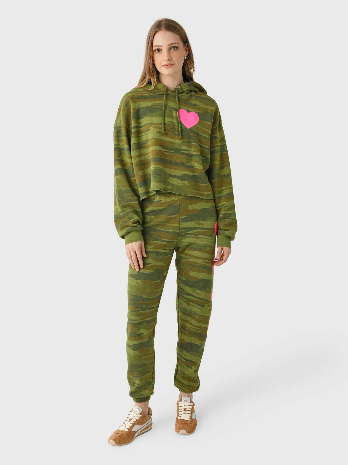 Aviator Nation Women's Heart Relaxed Cropped Pullover Hoodie - Saint Bernard