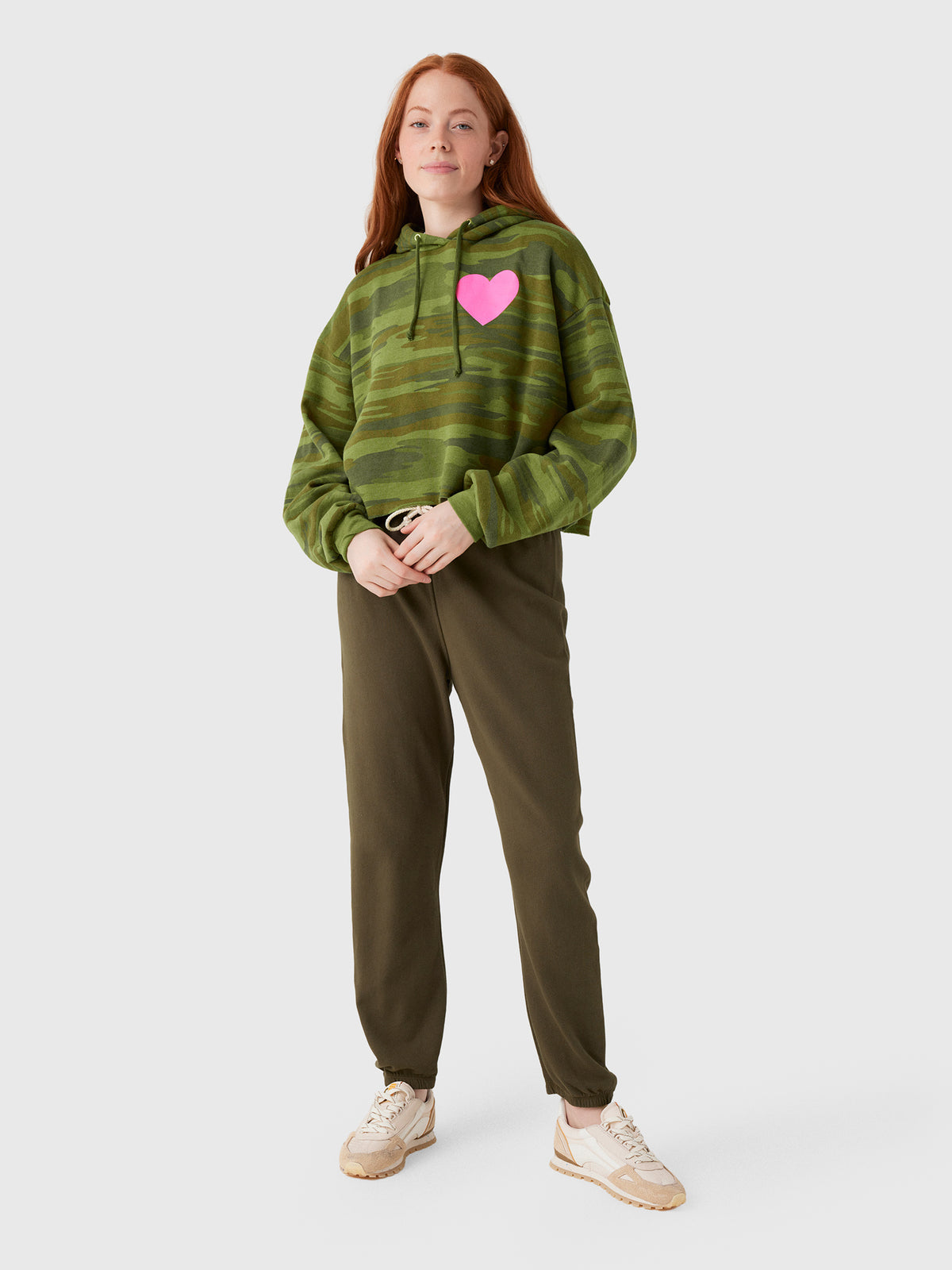 Aviator Nation Women's Heart Relaxed Cropped Pullover Hoodie - Saint Bernard