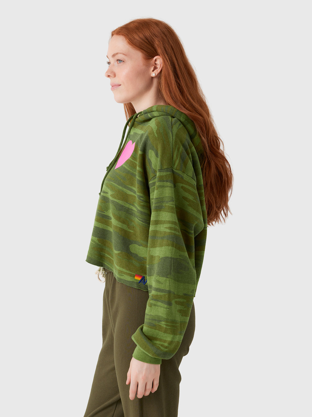 Aviator Nation Women's Heart Relaxed Cropped Pullover Hoodie - Saint Bernard