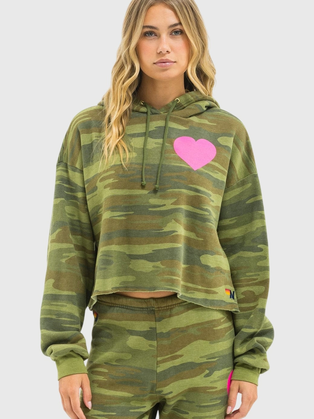 Aviator Nation Women's Heart Relaxed Cropped Pullover Hoodie