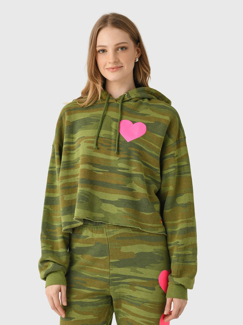 Aviator Nation Women's Heart Relaxed Cropped Pullover Hoodie