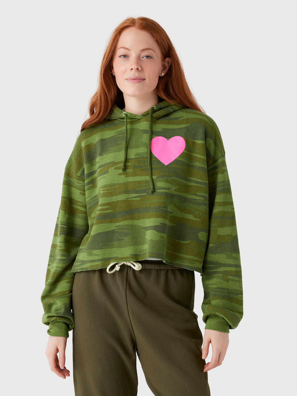 Aviator Nation Women's Heart Relaxed Cropped Pullover Hoodie - Saint Bernard