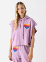Aviator Nation Women's Rainbow Heart Stitch Sleeveless Relaxed Cropped Pullover Hoodie - Saint Bernard