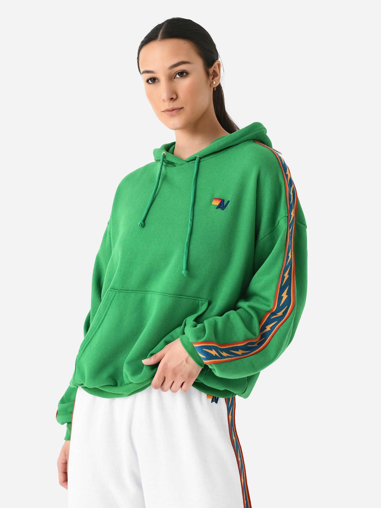 Aviator Nation Women's Bolt Stripe Relaxed Pullover Hoodie - Saint Bernard