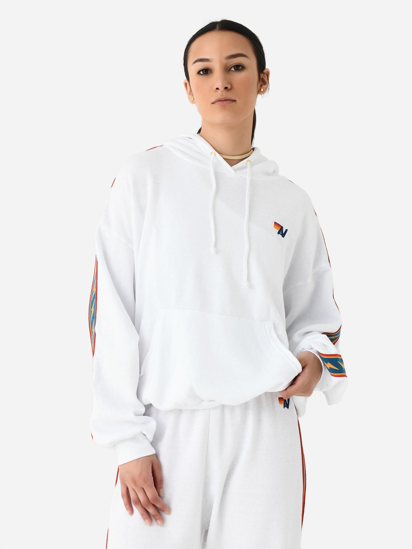 Aviator Nation Women's Bolt Stripe Relaxed Pullover Hoodie - Saint Bernard