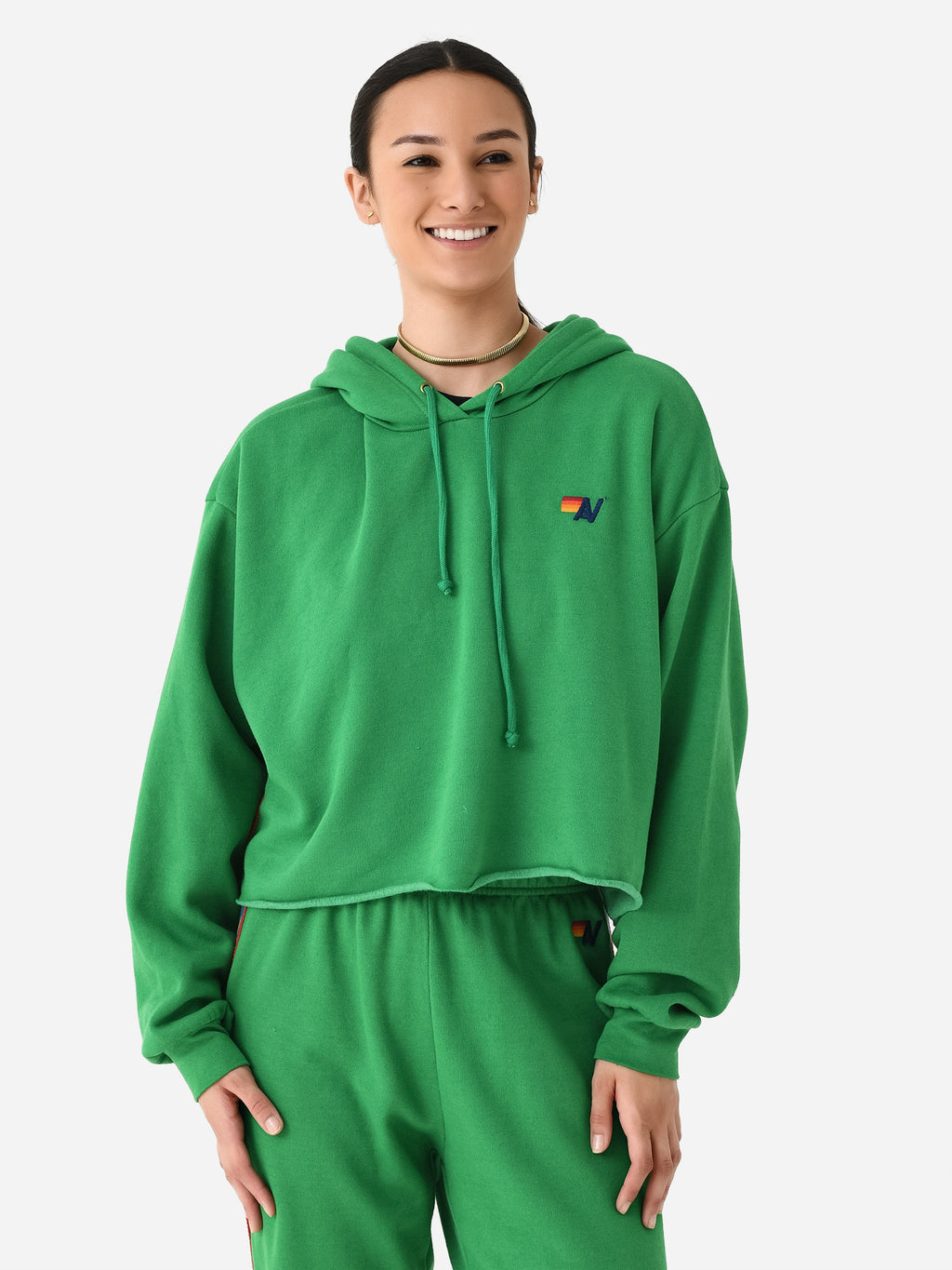 Aviator Nation Women's Bolt Stripe Relaxed Cropped Pullover Hoodie - Saint Bernard