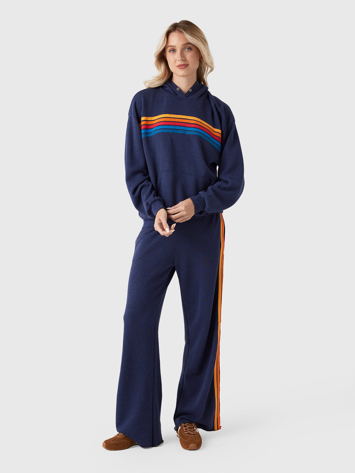 Aviator Nation Women's 5 Stripe Relaxed Pullover Hoodie - Saint Bernard