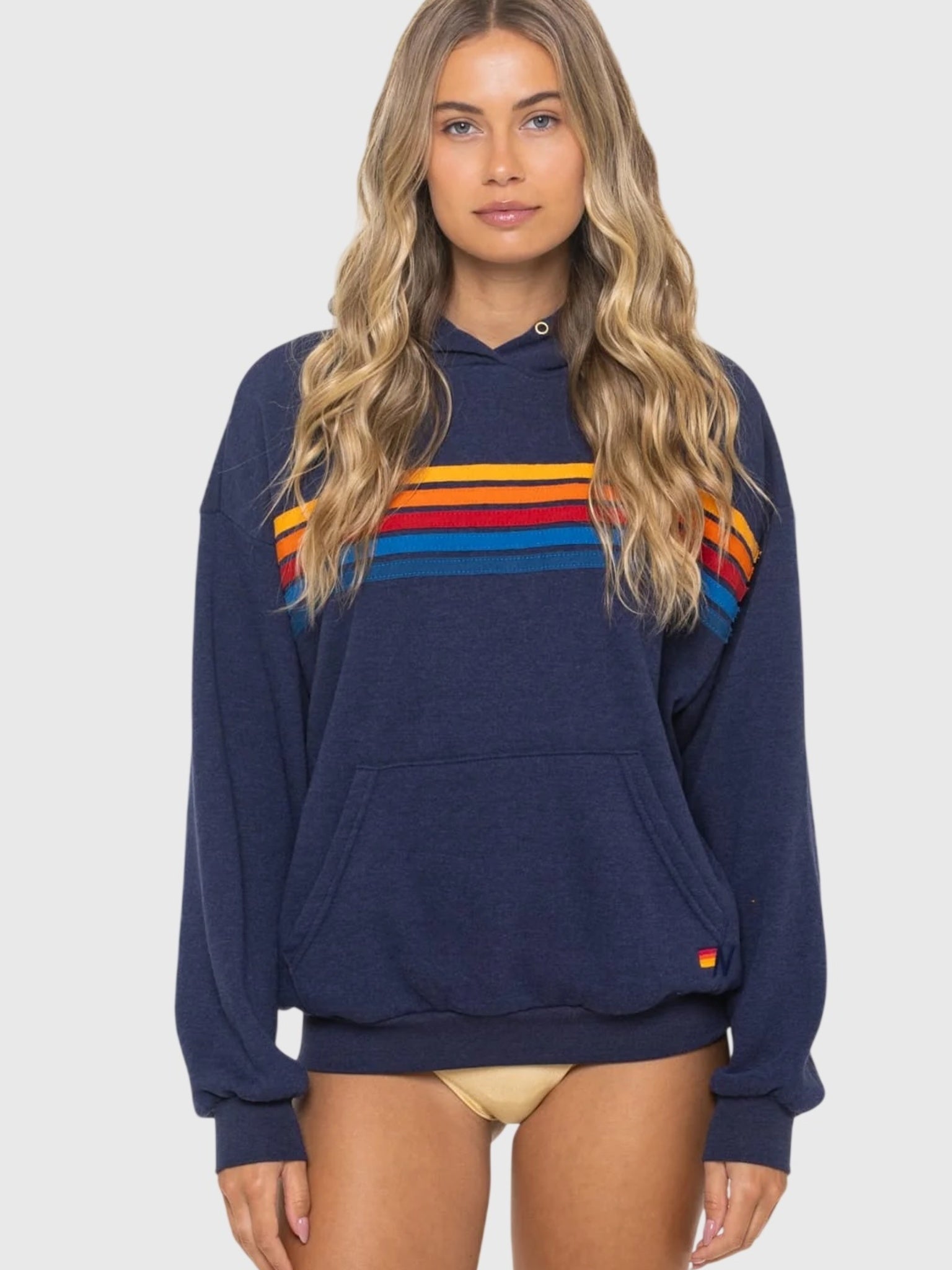Aviator Nation Women's 5 Stripe Relaxed Pullover Hoodie