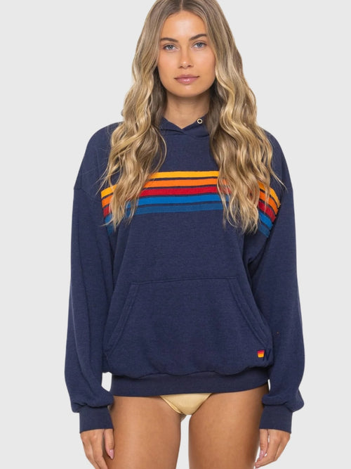 Aviator Nation Women's 5 Stripe Relaxed Pullover Hoodie