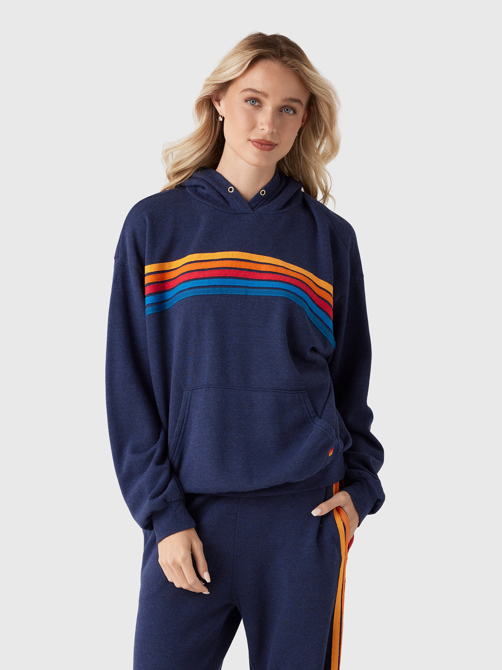 Aviator Nation Women's 5 Stripe Relaxed Pullover Hoodie - Saint Bernard