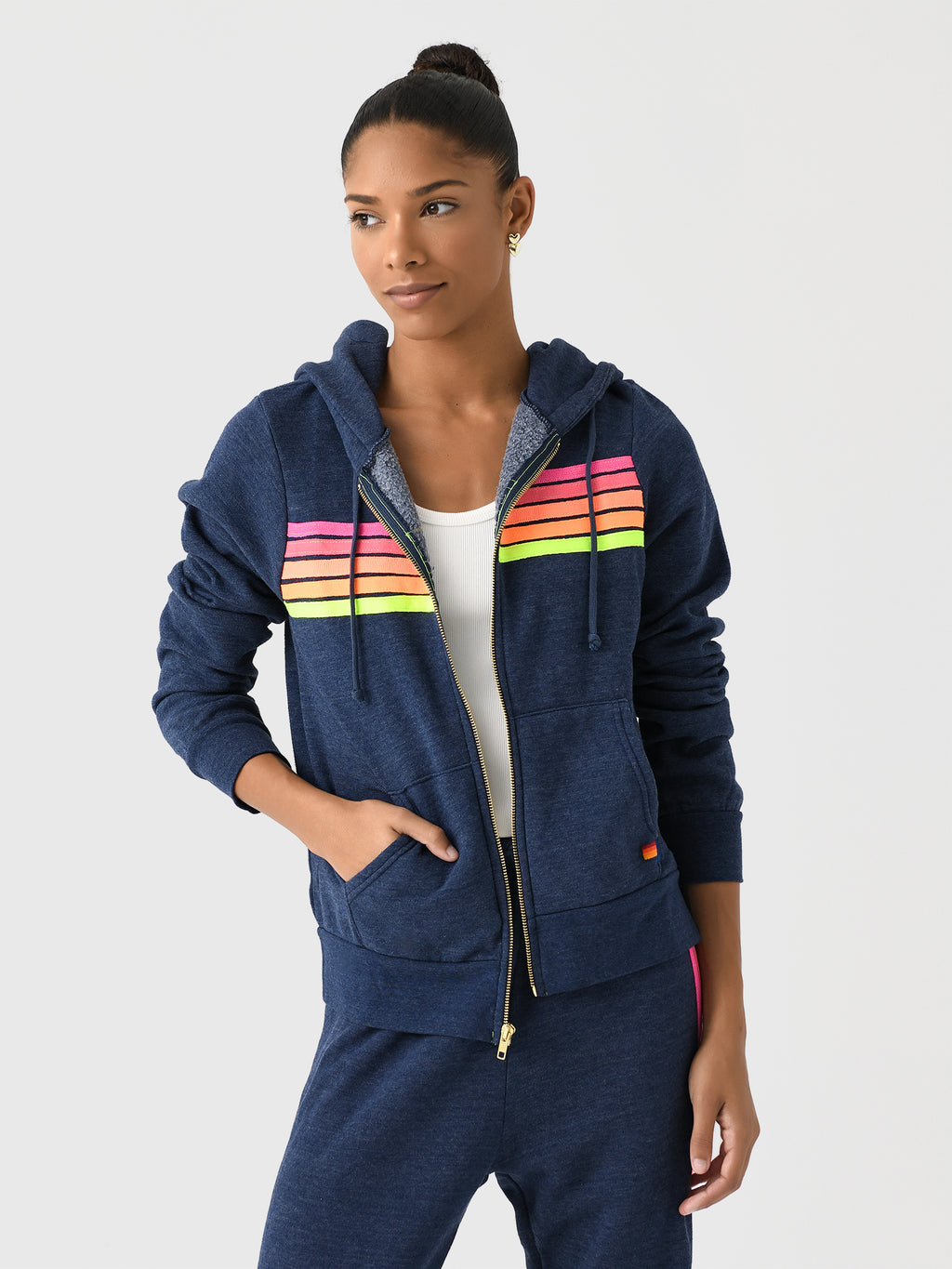 Aviator Nation Women's 5 Stripe Zip Hoodie - Saint Bernard