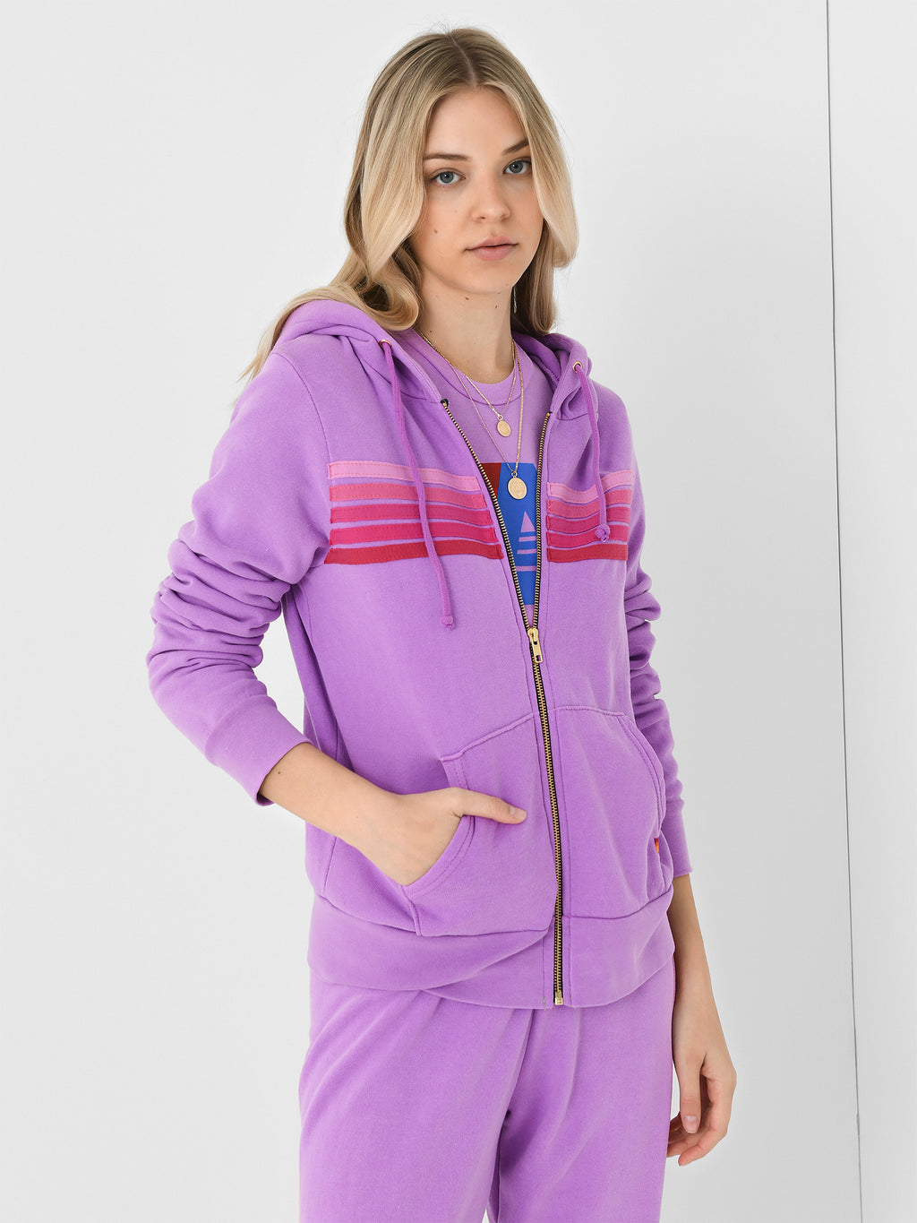 Aviator Nation Women's 5 Stripe Zip Hoodie - Saint Bernard
