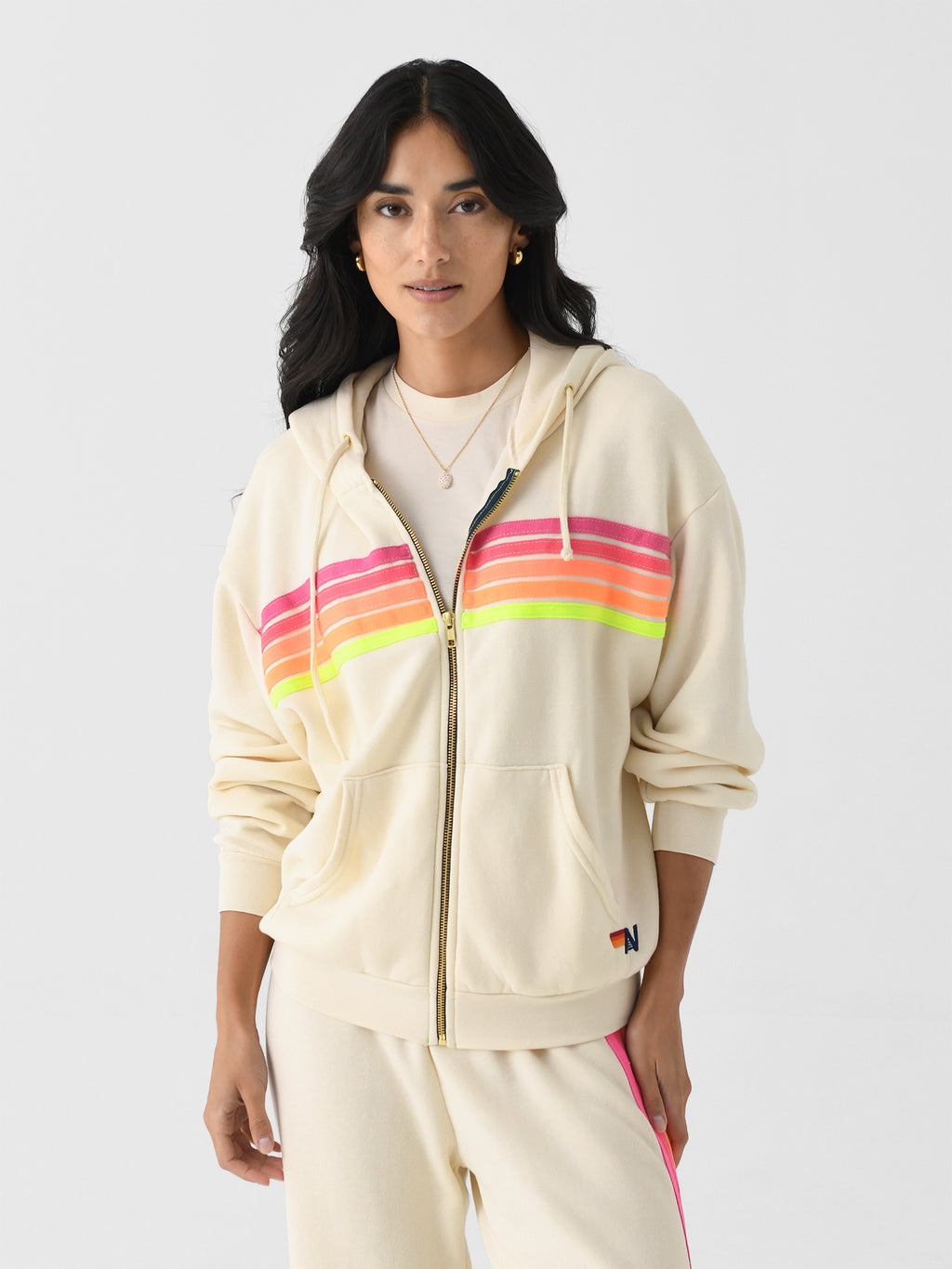 Aviator Nation Women's 5 Stripe Relaxed Zip Hoodie - Saint Bernard