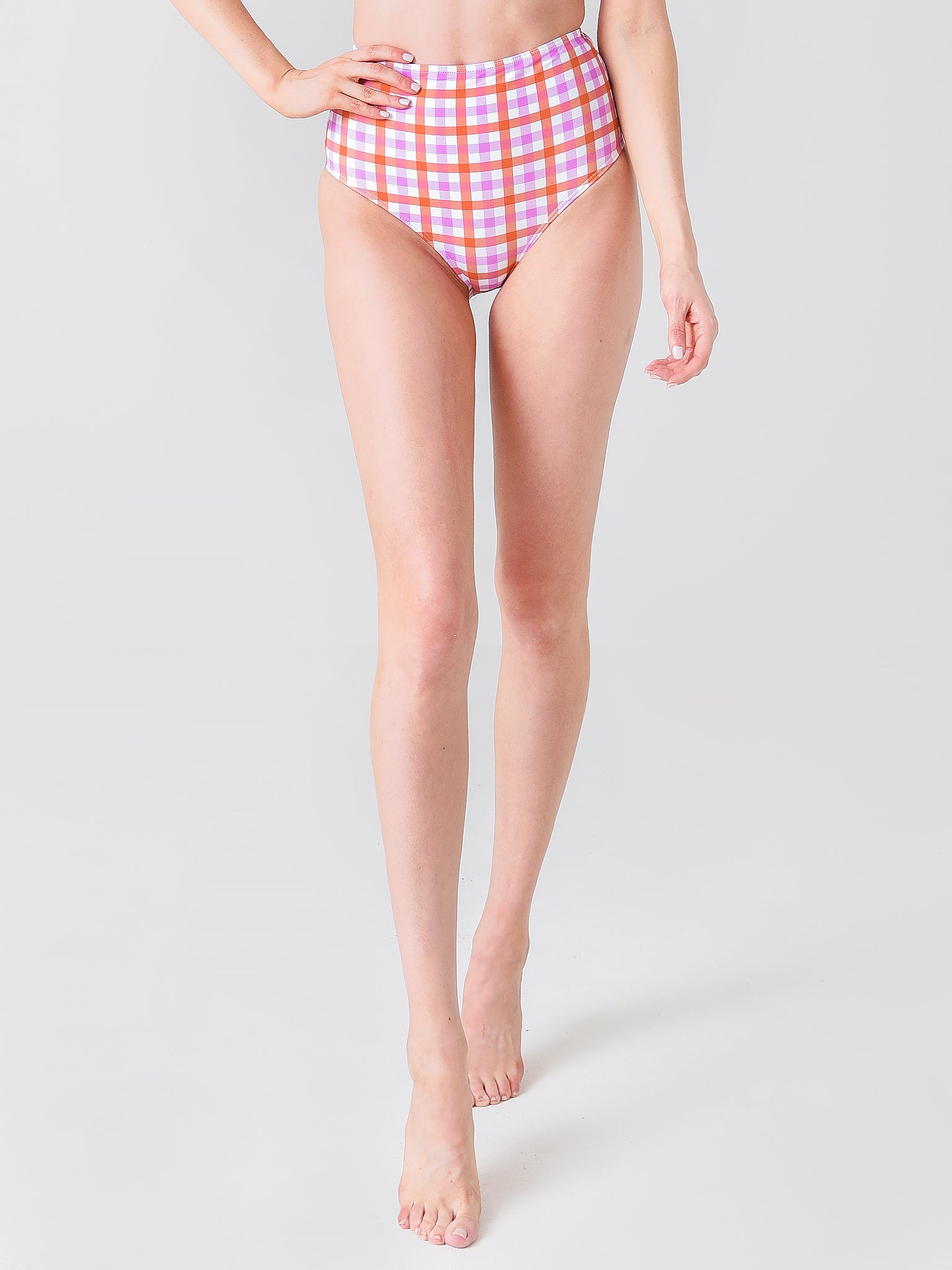 Ephemera Women's Gingham High Waisted Bikini Bottom - Saint Bernard