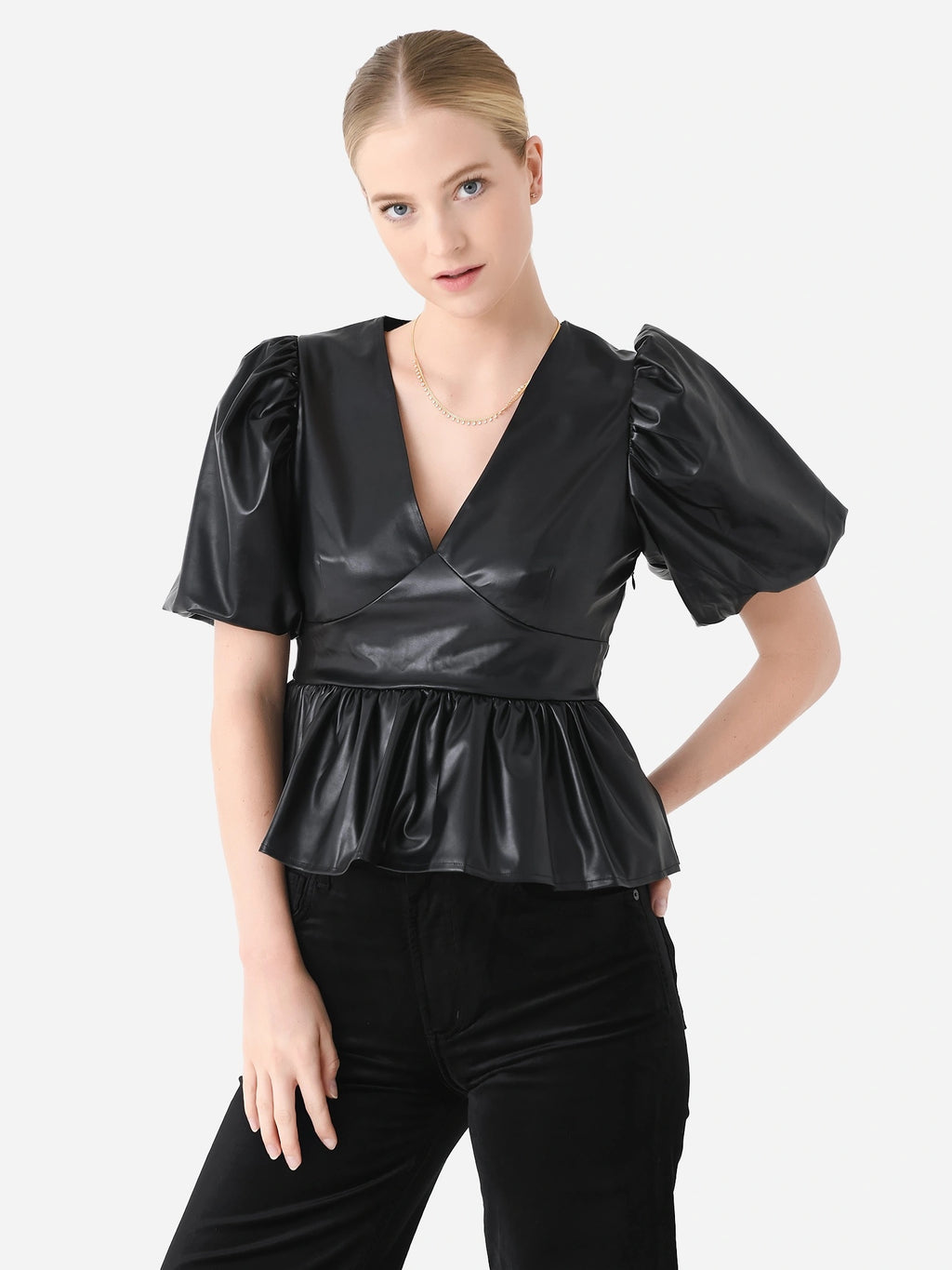English Factory Women's Leather Peplum Top - Saint Bernard