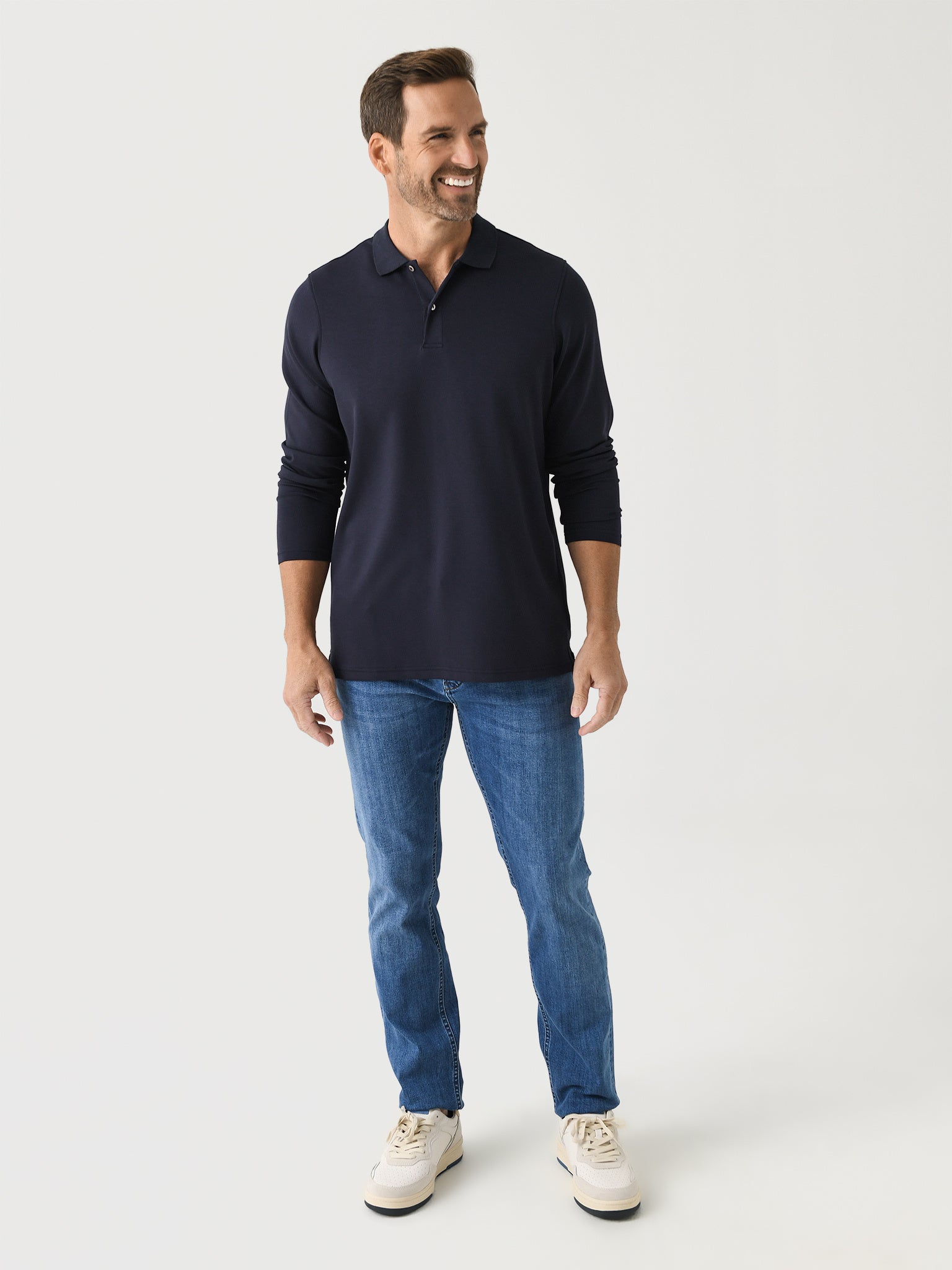 RYE51 Men's The Holden Double Knit Long Sleeve Polo - Saint Bernard