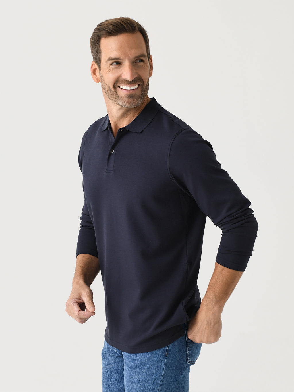 RYE51 Men's The Holden Double Knit Long Sleeve Polo - Saint Bernard