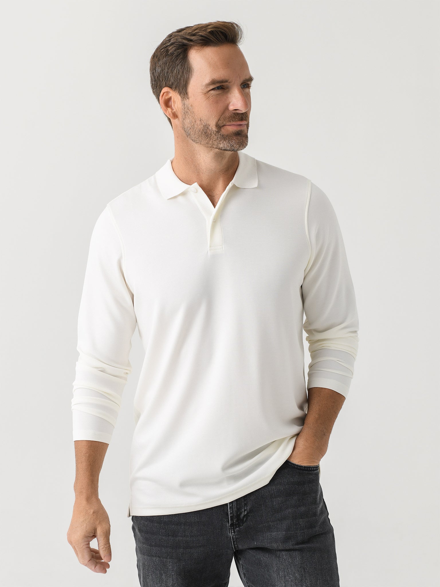RYE51 Men's The Holden Double Knit Long Sleeve Polo - Saint Bernard