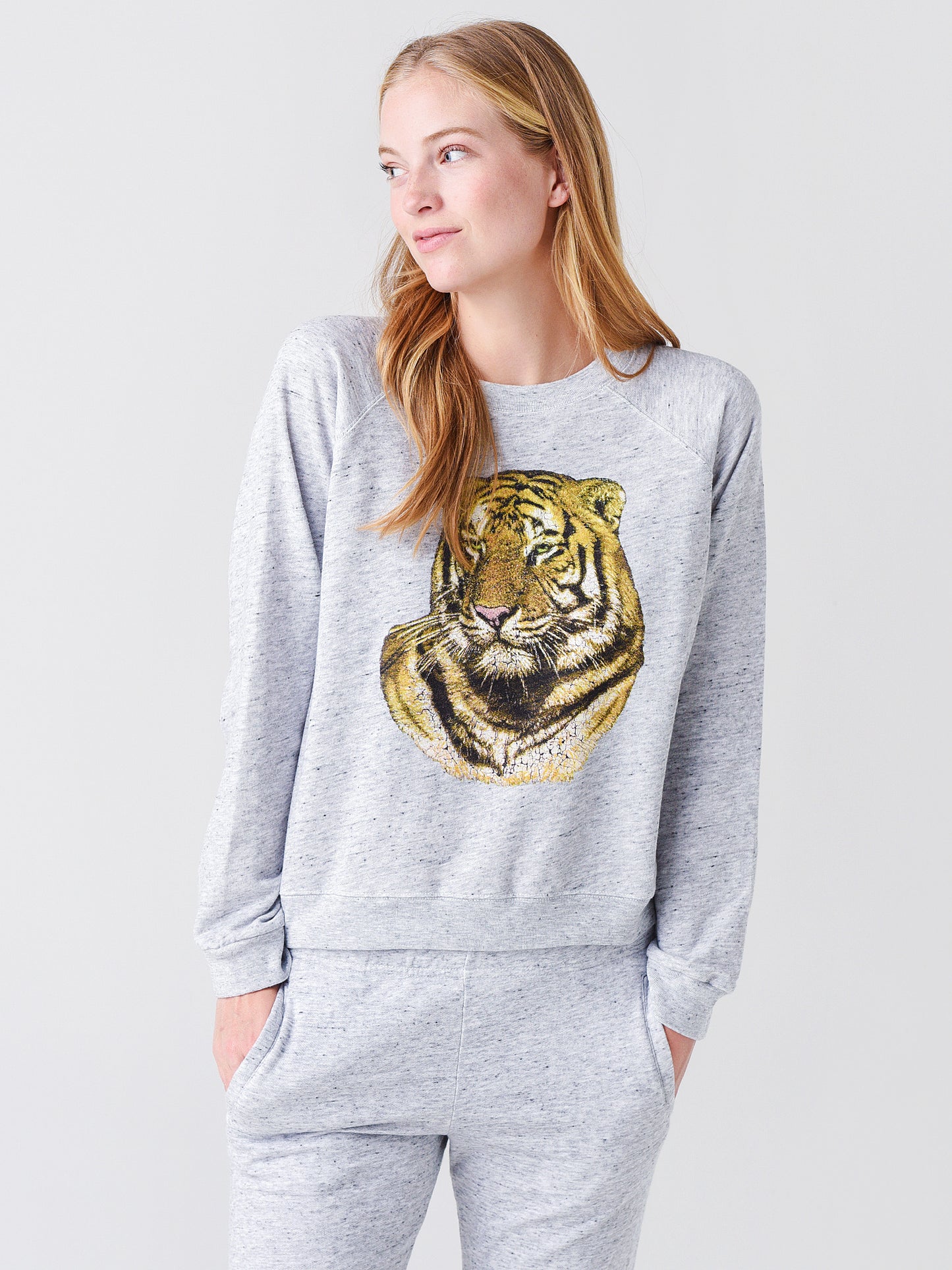 Monrow Women's Tiger Vintage Raglan Top - Saint Bernard