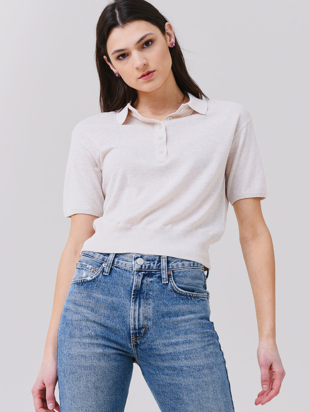 Monrow Women's Polo Sweater Tee - Saint Bernard