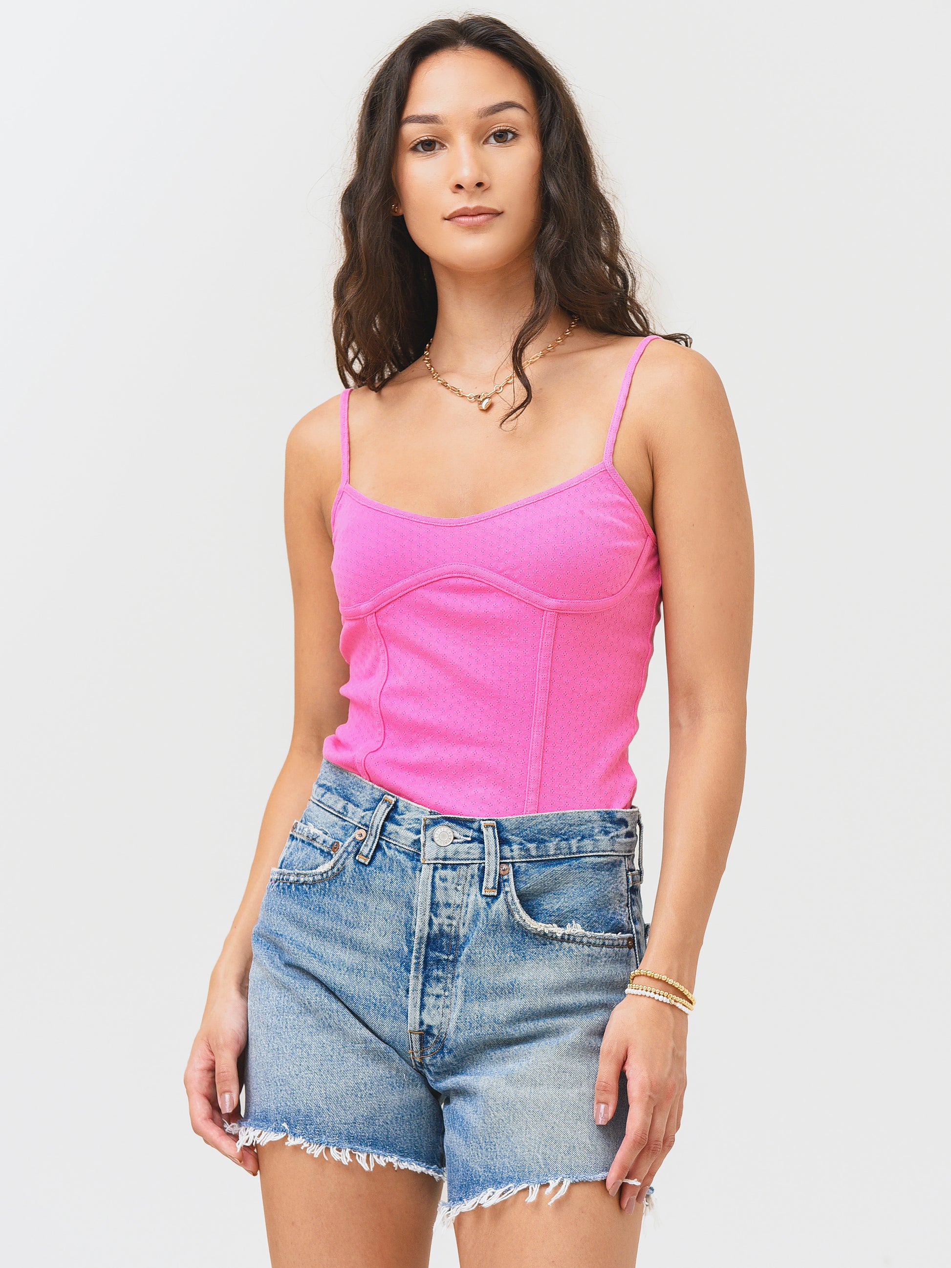 Monrow Women's Pointelle Bustier Tank Top - Saint Bernard