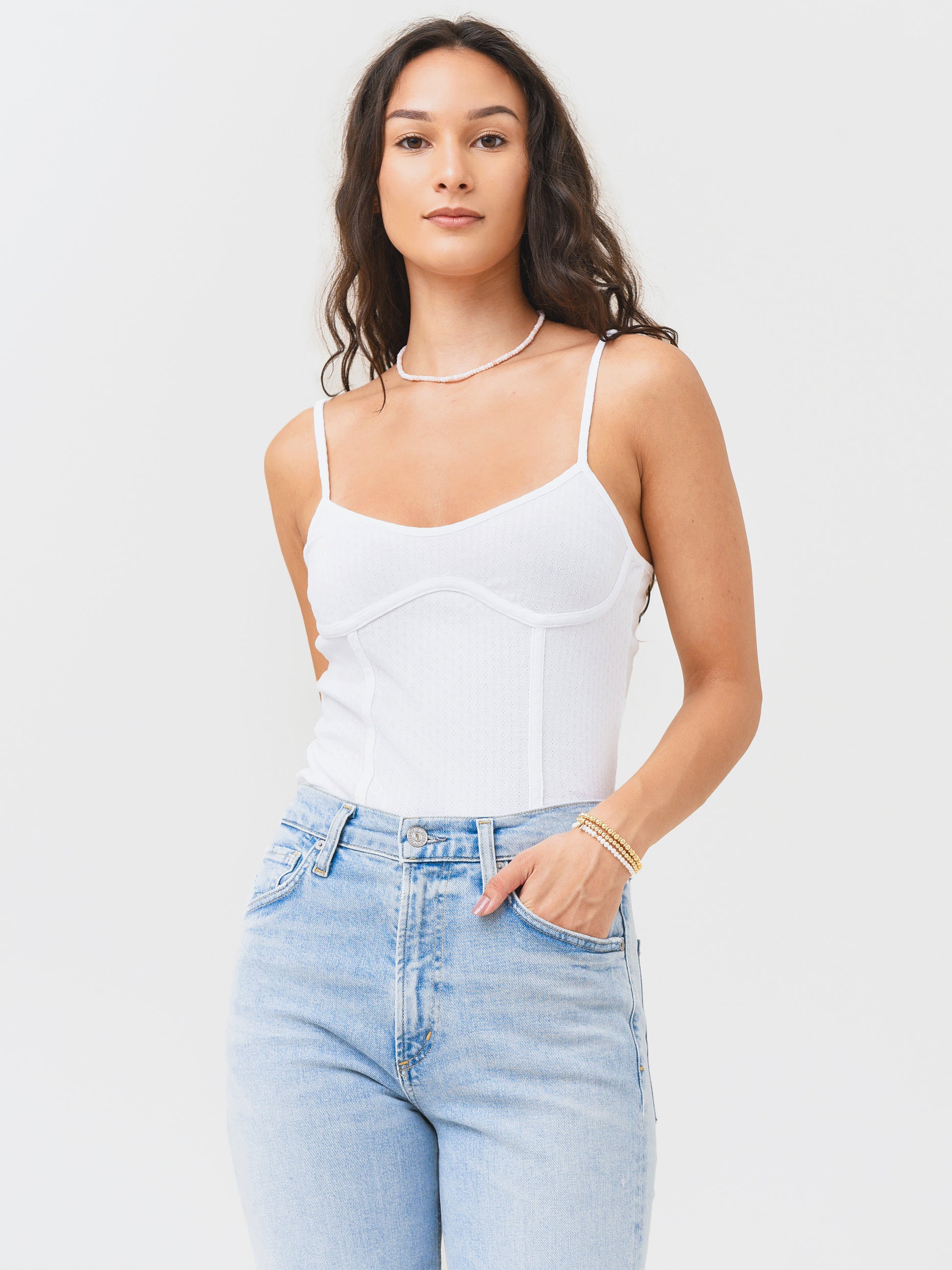 Monrow Women's Pointelle Bustier Tank Top - Saint Bernard