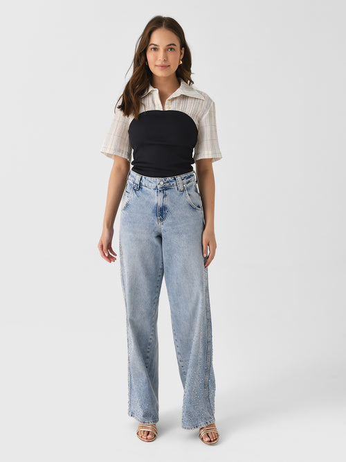 Essentiel Antwerp Women's Hit Rhinestone Wide-Leg Jean