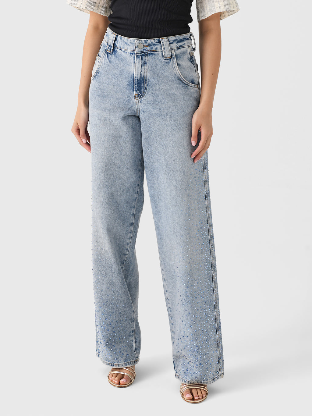 Essentiel Antwerp Women's Hit Rhinestone Wide-Leg Jean - Saint Bernard