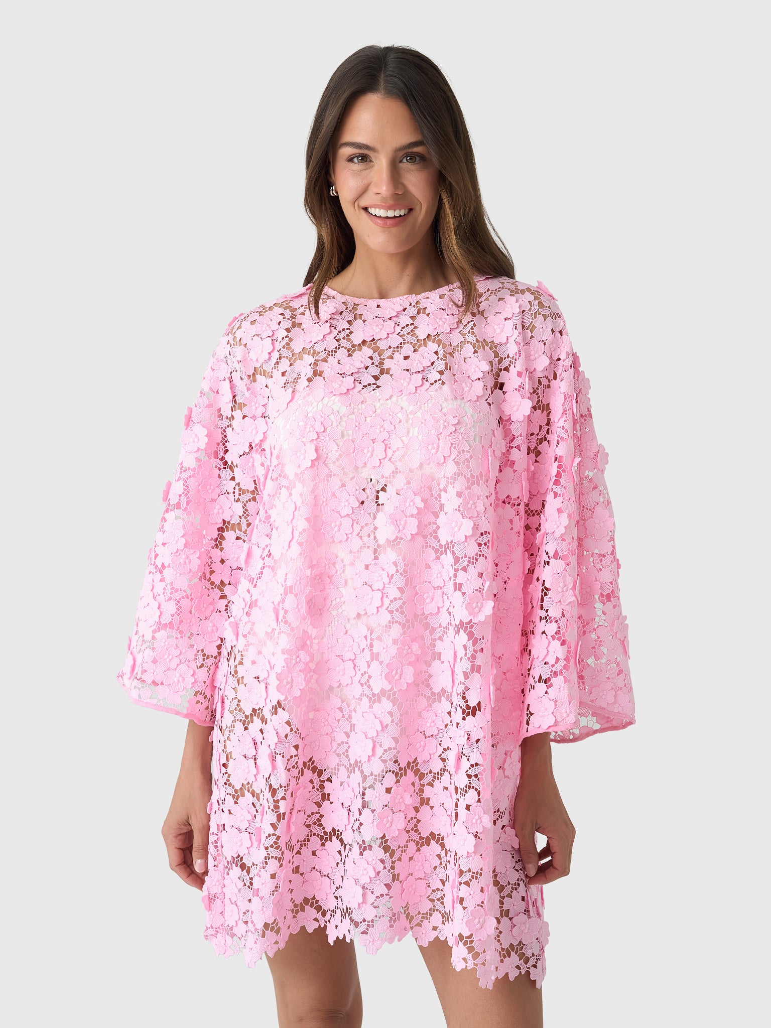 La Vie Women's Floral Lace Mini Caftan - Saint Bernard