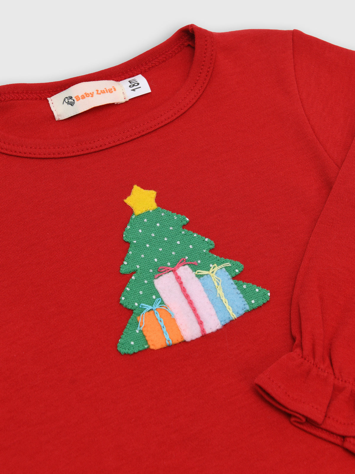 Luigi Girls' Christmas Tree Long Sleeve Swing Top - Saint Bernard